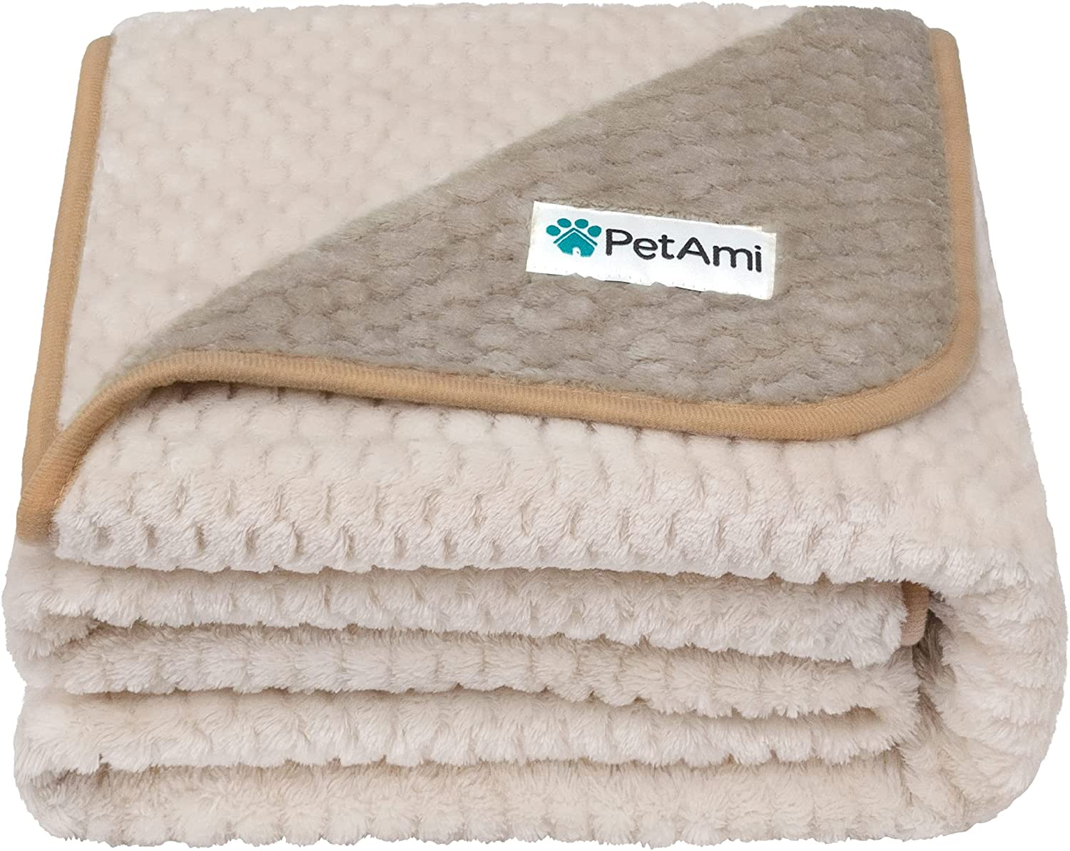 Petami Waterproof Dog Blanket, Leakproof Puppy Blanket for Medium Large Dog, Furniture Sofa Couch Cover Protector, Fleece Pet Throw Indoor Cat Kitten, Reversible Washable Soft Plush, 40X60 Taupe Beige