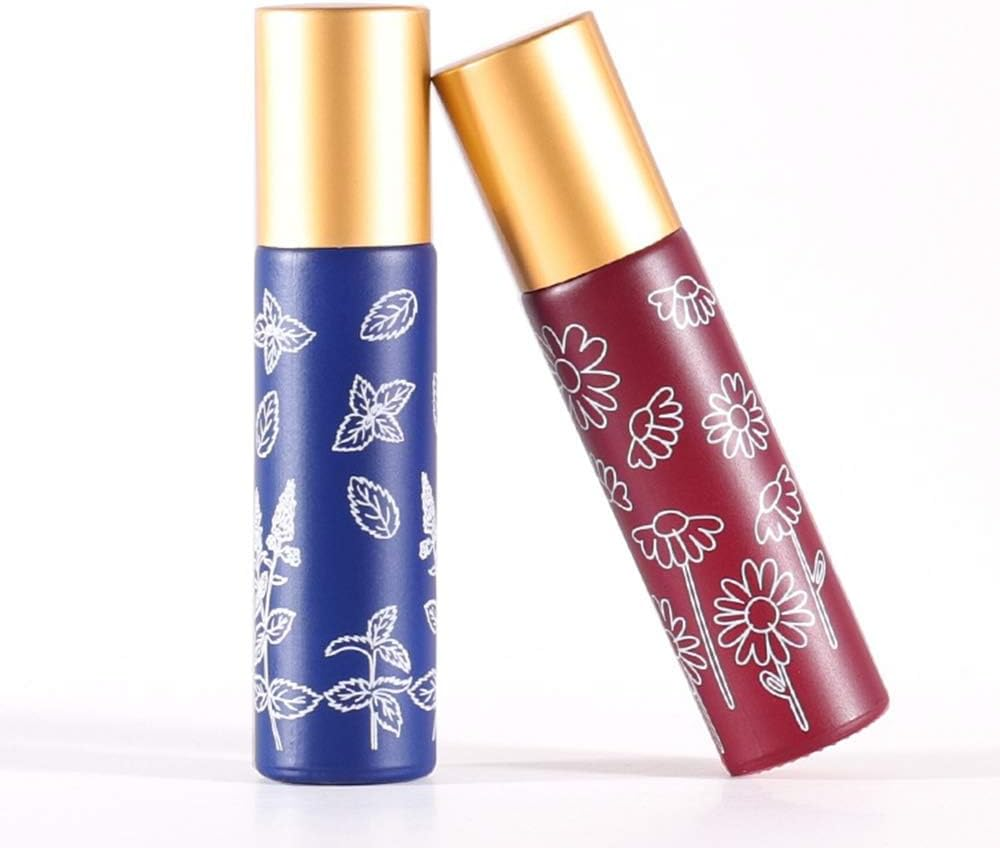 Fokmuaex 6Pcs Printed Roller Bottles for Essential Oils - Portable Refillable Containers for Perfume, Aromatherapy & Travel Use