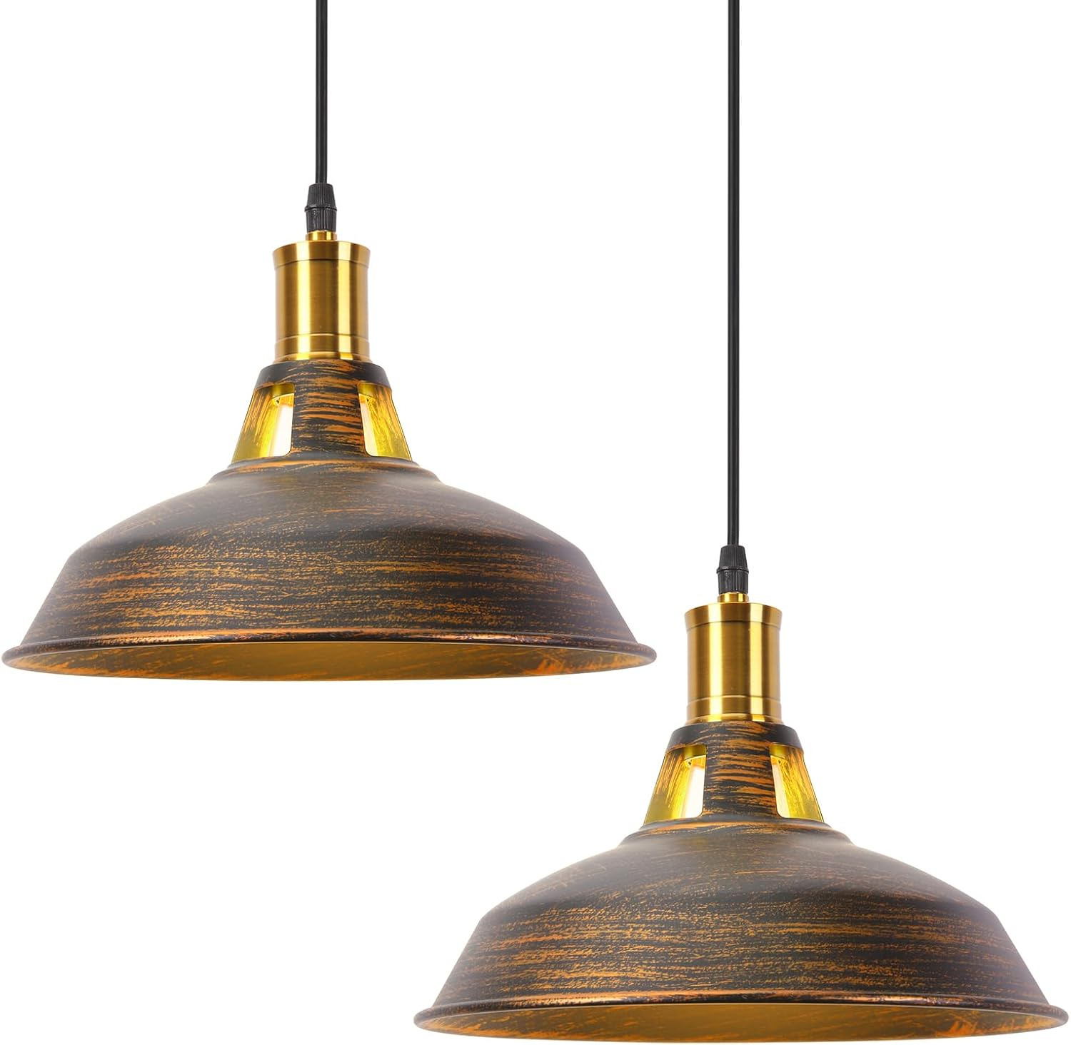 Idegu Pack of 2 Pendant Lights, Retro Pendant Lamp, Industrial Lampshade in Iron, Diameter 27 Cm, Vintage Pendant Light for Kitchen, Dining Room, Living Room, Bedroom, Hallway, Restaurant (Bronze) image number 5