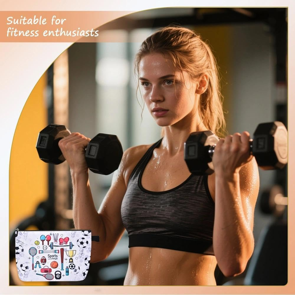 Sports Makeup Bag Multi-Sport Design Canvas Cosmetic Pouch for Sports Lover Soccer Fan Portable Fitness Toiletry Organizer for Women Men Athlete Travel Gym Party Favor Gift​ image number 3