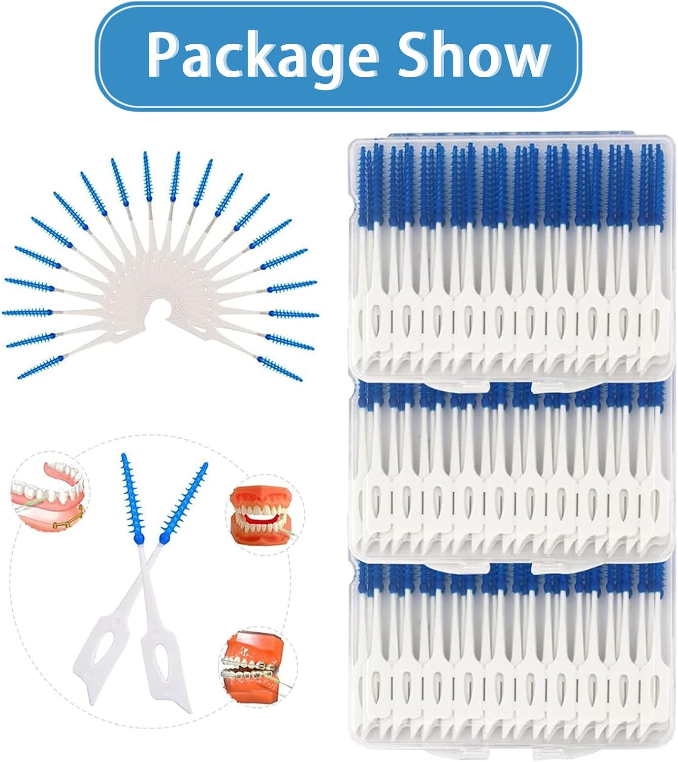 120 Pcs Disposable Interdental Brushes - Dual Head Toothpick Floss Brushes for Oral Deep Cleaning, Portable Dental Care Tools (White-Blue) image number 2