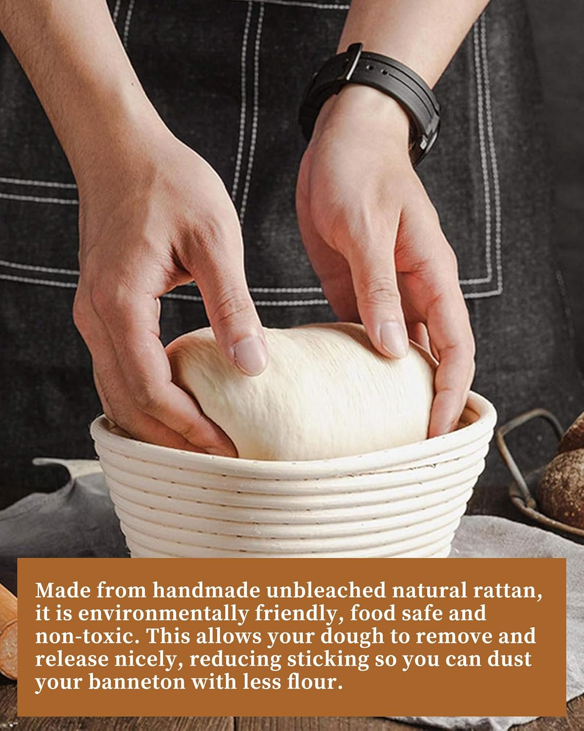 Oval Bread Proofing Basket Rattan Banneton Brotform Sour Dough with Linen Liner Bread Proofing Baskets image number 3