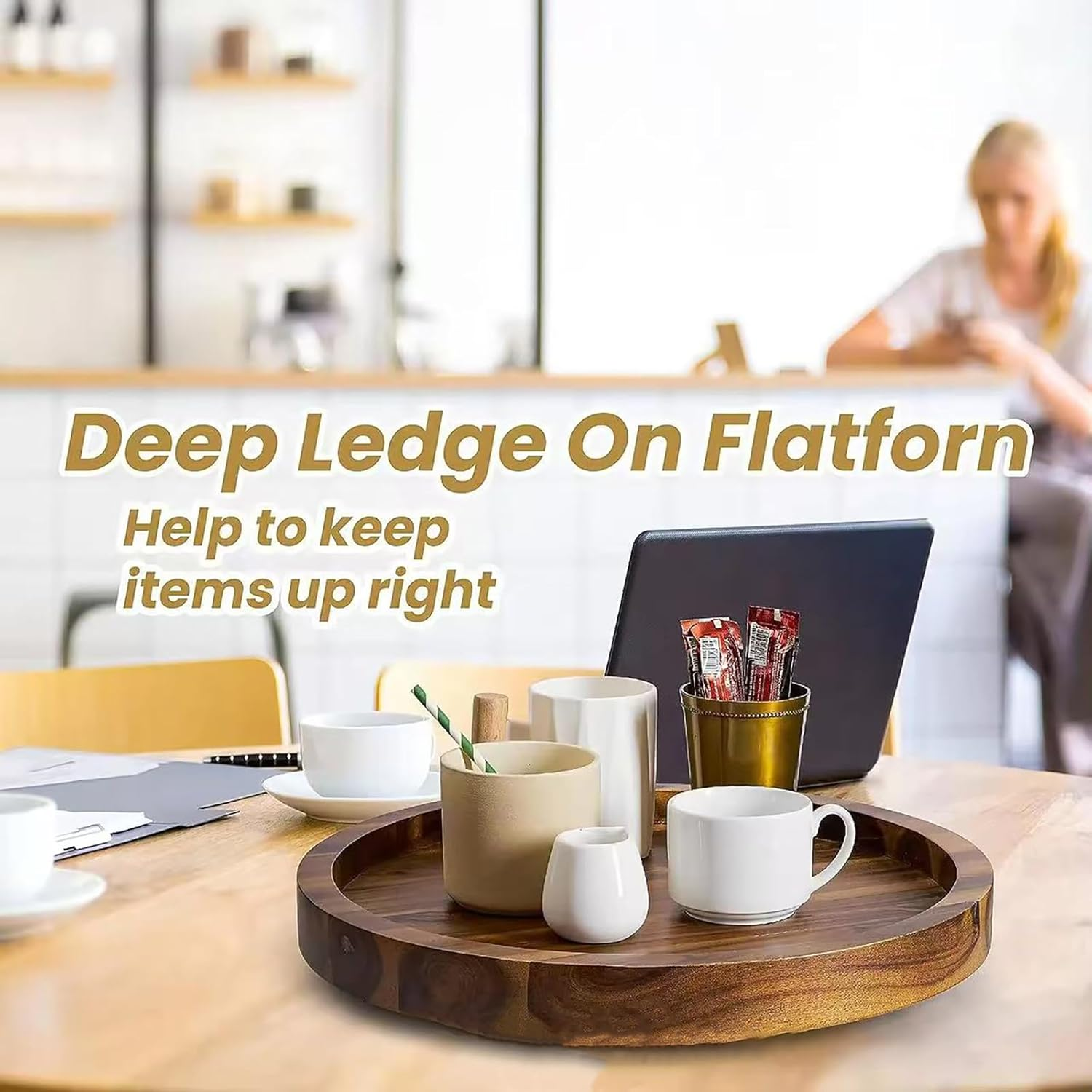 Aofly 11.8" round Wooden Tray Decoration, Candle Tray & Key Tray & Perfume Tray & Trinket Tray, Home Decor & Bathroom Decor & Kitchen Decor, Portable Home Decorative Accessories(Brown) image number 2