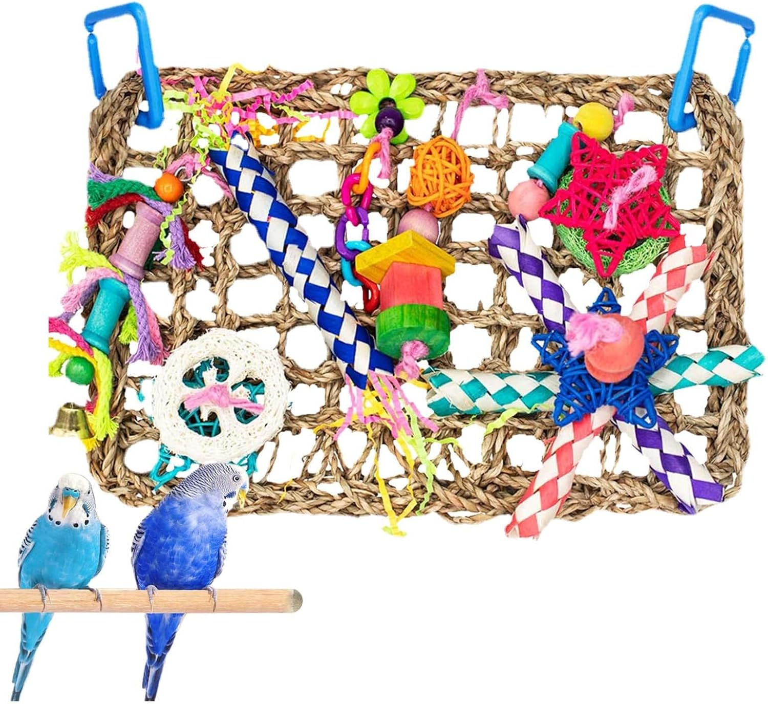 Bird Foraging Wall Toy - Bird Parakeet Toys Foraging Shredding Toys - Parakeet Toys Bird Foraging Toys Seagrass Woven Climbing Net Chewing Interactive for Parrots Parakeets image number 3