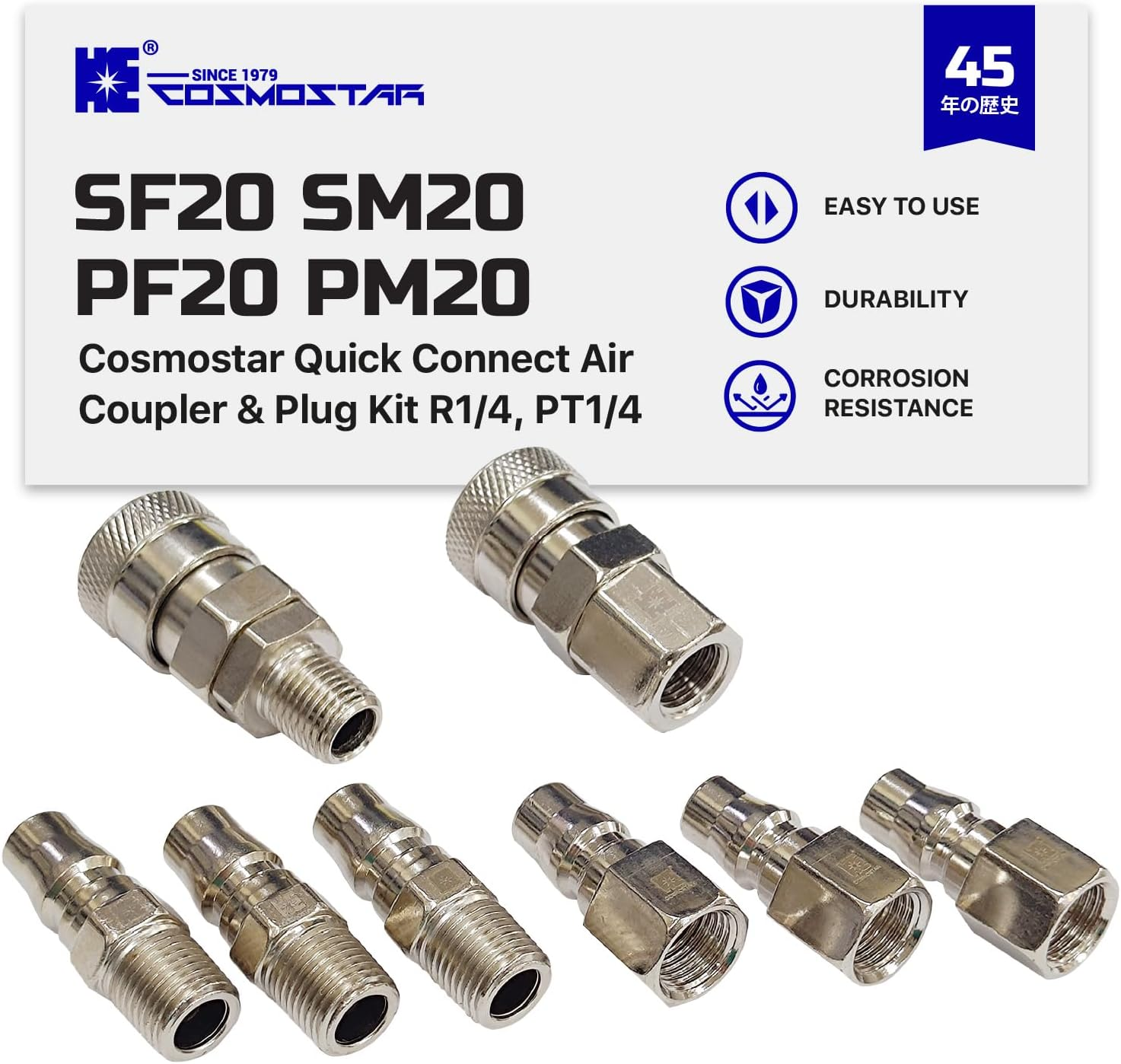 Cosmostar 8-Piece Air Hose Fittings Set &ndash; 1/4" PT Quick Connect Coupler & Plug Kit, Industrial Swivel Air Tool Fittings, Compressor Accessories for Auto Shops image number 2