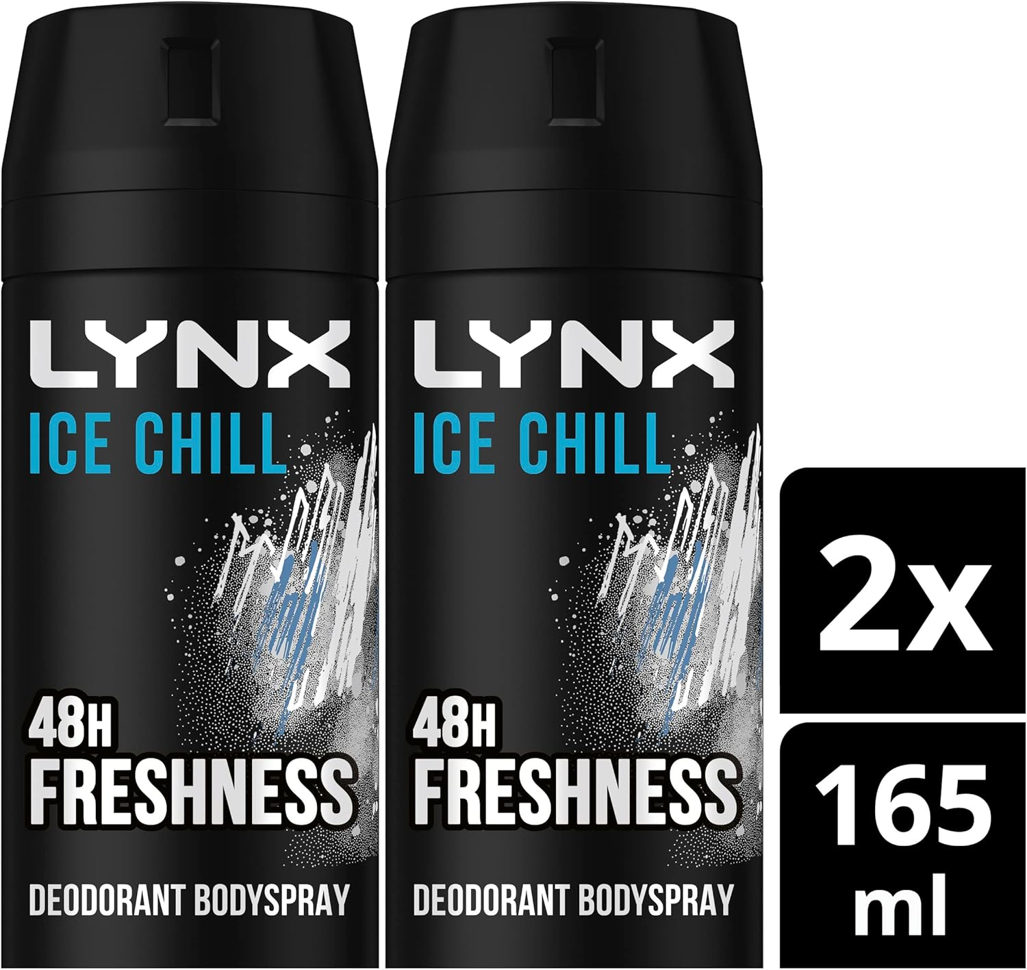 LYNX Ice Chill Aerosol Deodorant Aerosol Body Spray for Men 165 ML X 2 Pack, 48 Hour Fressness