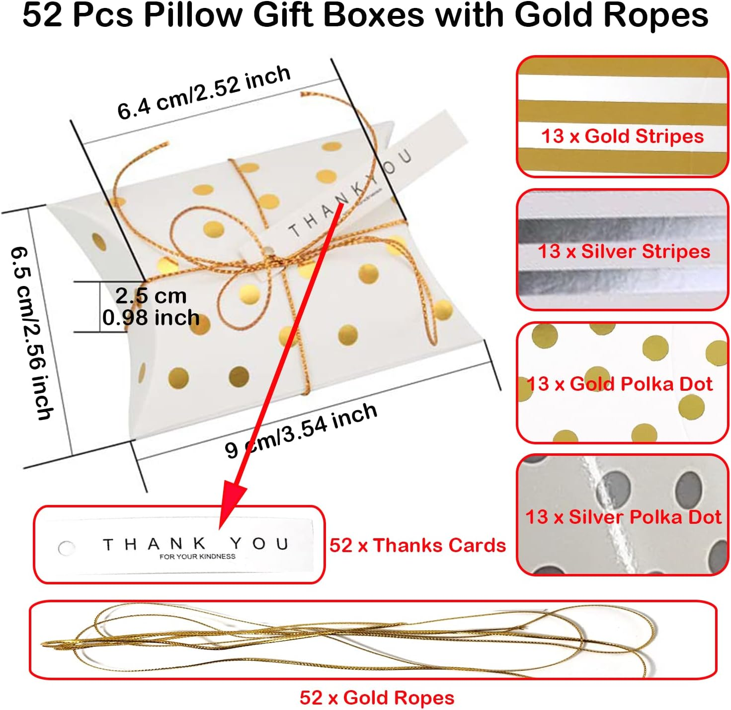 Paifeancodill Pillow Gift Boxes with Gold Ropes, 52 Pcs Small DIY Gift Candy Chocolate Boxes, Wedding Favor Boxes, Paper Gift Boxes, Small Gift Boxes with Ropes, Easy Assemble Boxes for Party Banquet image number 6