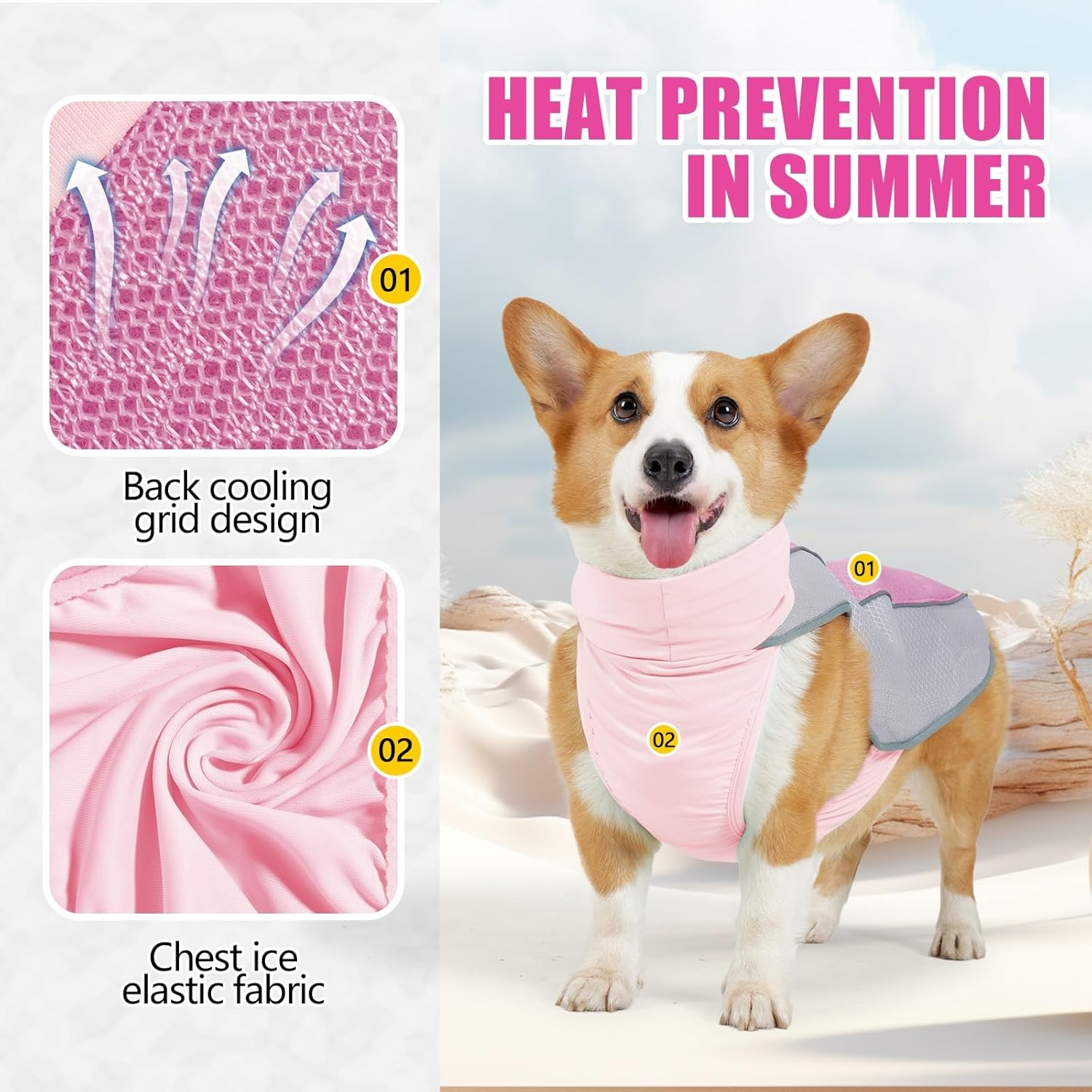 IUOUTG Dog Cooling Shirts Puppy Cooling Vest with Reflective Stripe Lightweight Breathable Mesh Dogs Cooling Jacket Summer Pet Pullover Vest for Hot Weather Outdoor Cooler Dogs Clothing image number 4