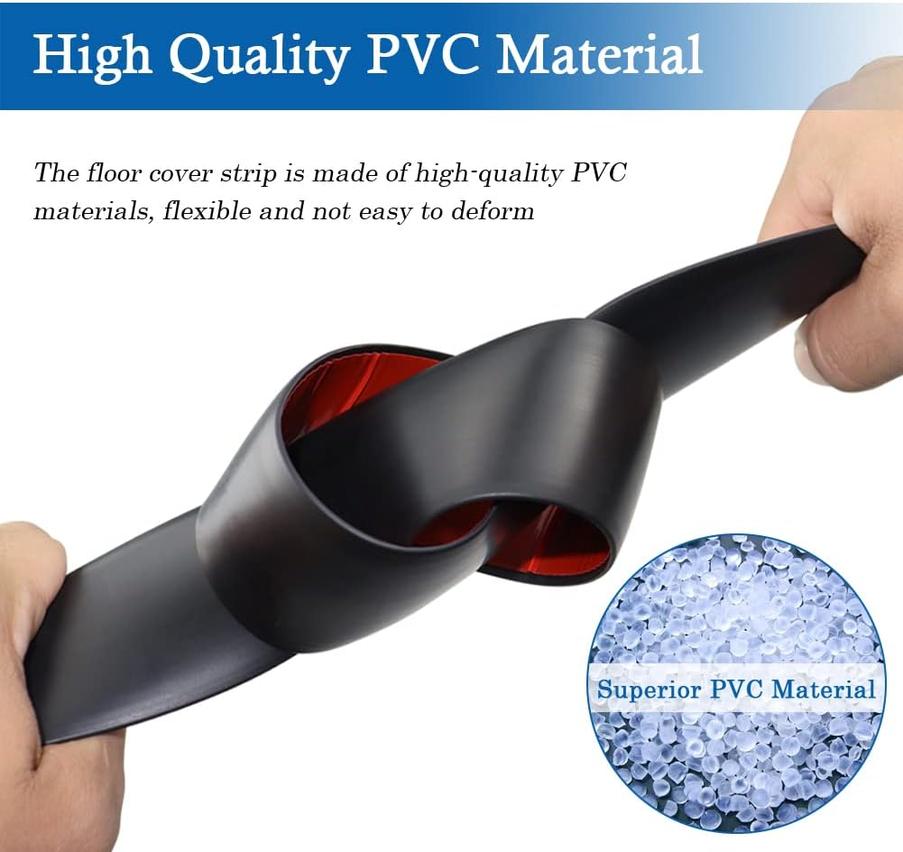 Floor Transition Strip Floor Cover Strips Self Adhesive Flooring Transitions Laminate Floor Strip 1.57" Wide Vinyl Floor Flat Divider Strip (4Cm, 10Ft, Black) image number 2