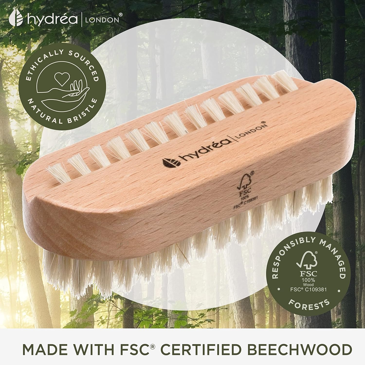 Hydrea London Dual Sided Hand and Nail Brush with Natural Bristles image number 3