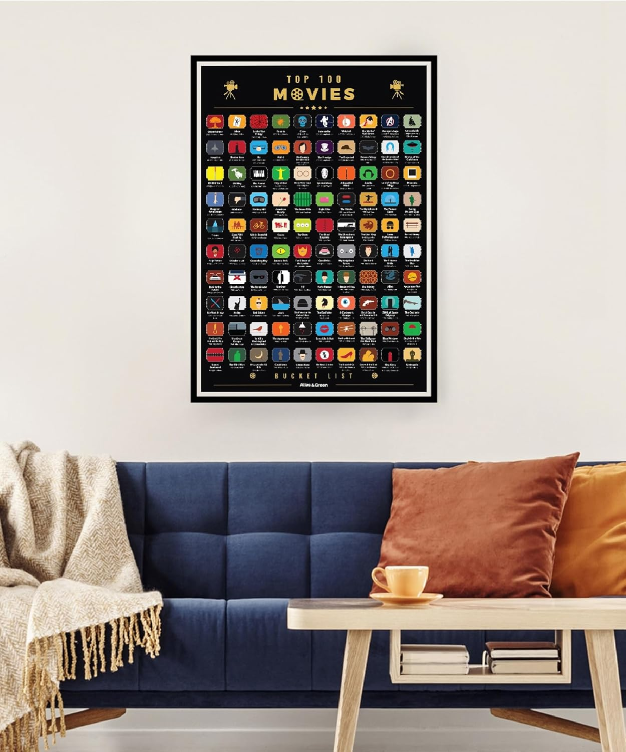 Atlas & Green Top 100 Movies Scratch off Poster | Bucket List Movie Poster | Top Films Scratch Poster + BONUS Accessories: Gift Tube, Scratch Tool & Review Stickers image number 2
