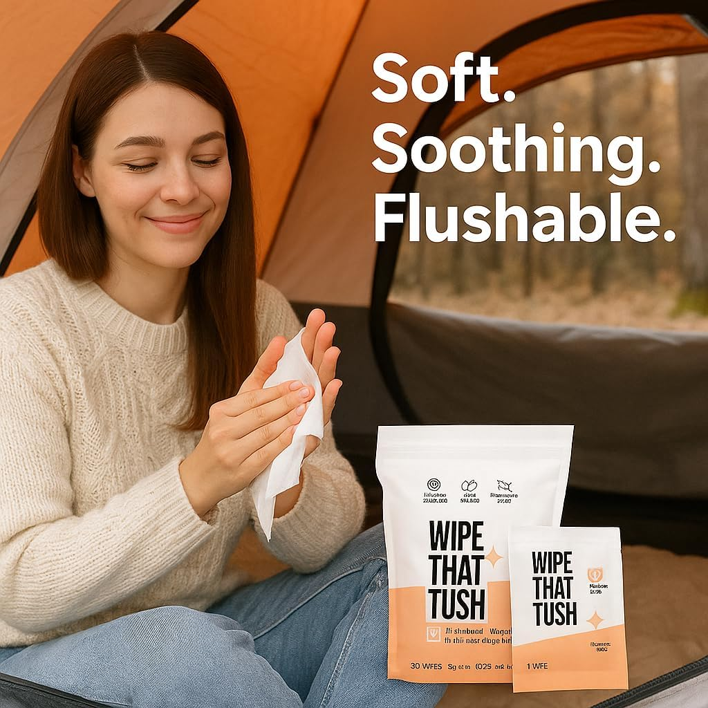 Travel Essentials Flushable Wipes &ndash; 30 Individually Wrapped Extra-Large Aloe-Infused, Hypoallergenic & Unscented, Septic & Sewer Safe (Travel Pack) image number 1