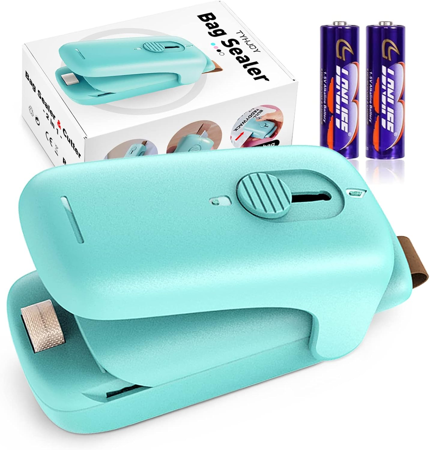 TYHJOY Mini Bag Sealer, Handheld Vacuum Heat Sealer and Cutter, Portable Chip Bag Resealer Sealing Machine for Snack Plastic Fresh Bags Cookies Green - Battery Not Included (Green)