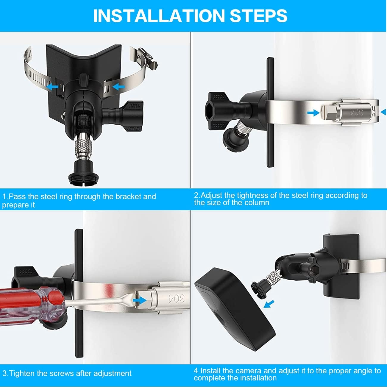 Akoemxeeo Flexible Camera Mount for Blink XT, XT2, Mini, Indoor, Outdoor, Metal Pole Mount, Black image number 6
