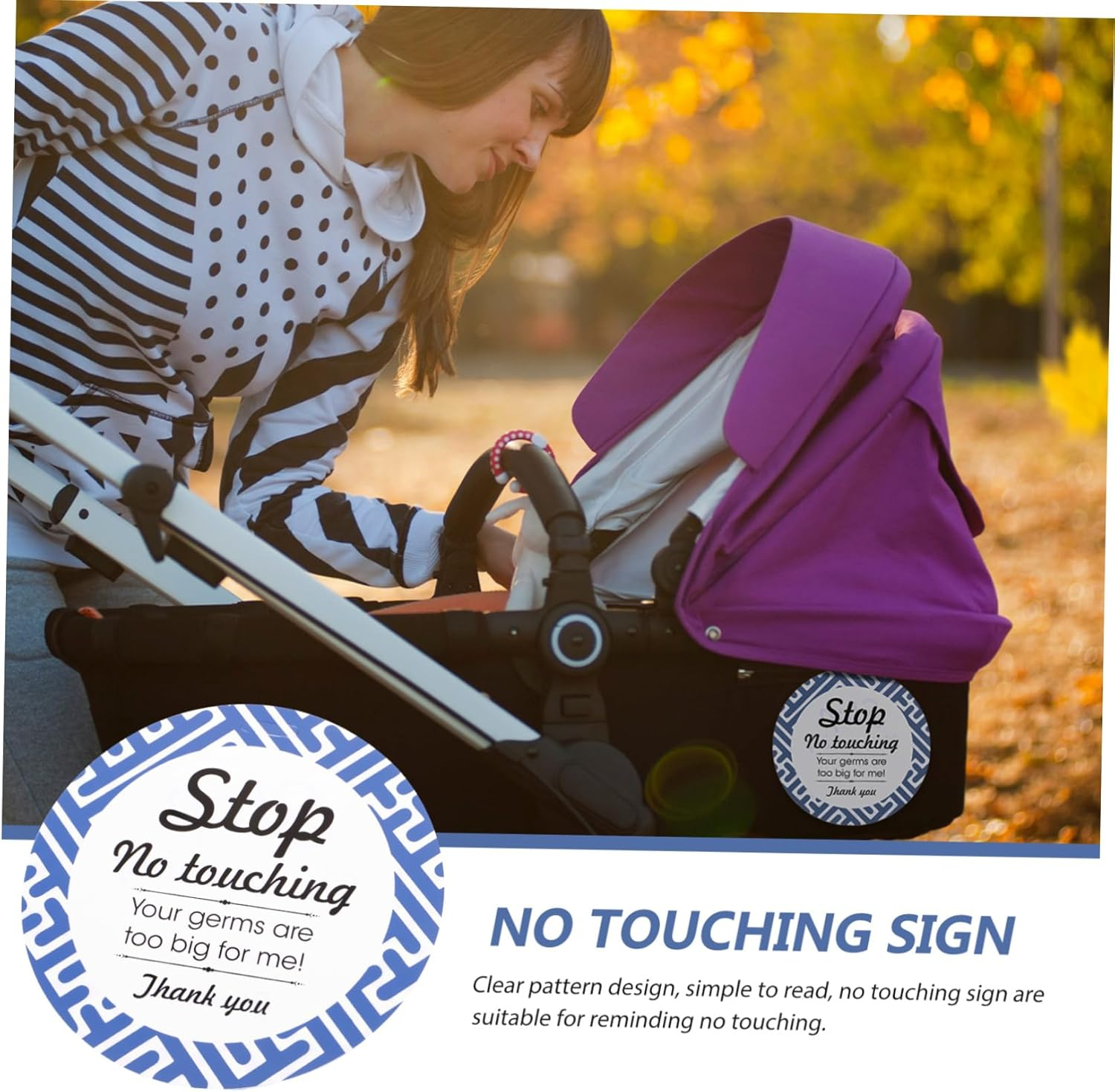 KICHOUSE Warning Safety Tag No Touching Sign for Stroller Safety Caution Sign Material for Indoor Outdoor Use