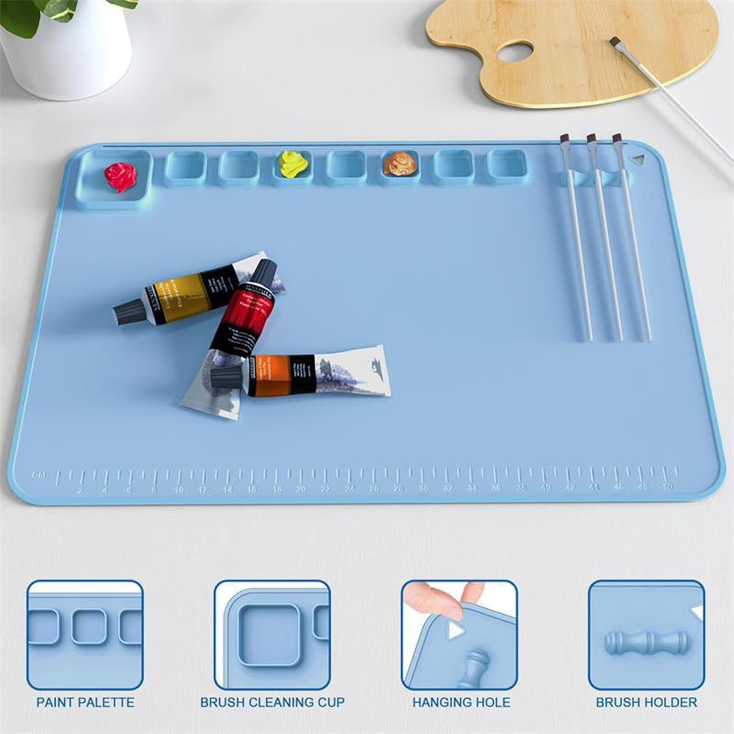 Silicone Mats for Crafts,24X16Inch Nonstick Silicone Sheet Waterproof and Nonslip - Durable No Fading Painting Gadgets for Painting, Watercolor, Gouache, image number 4