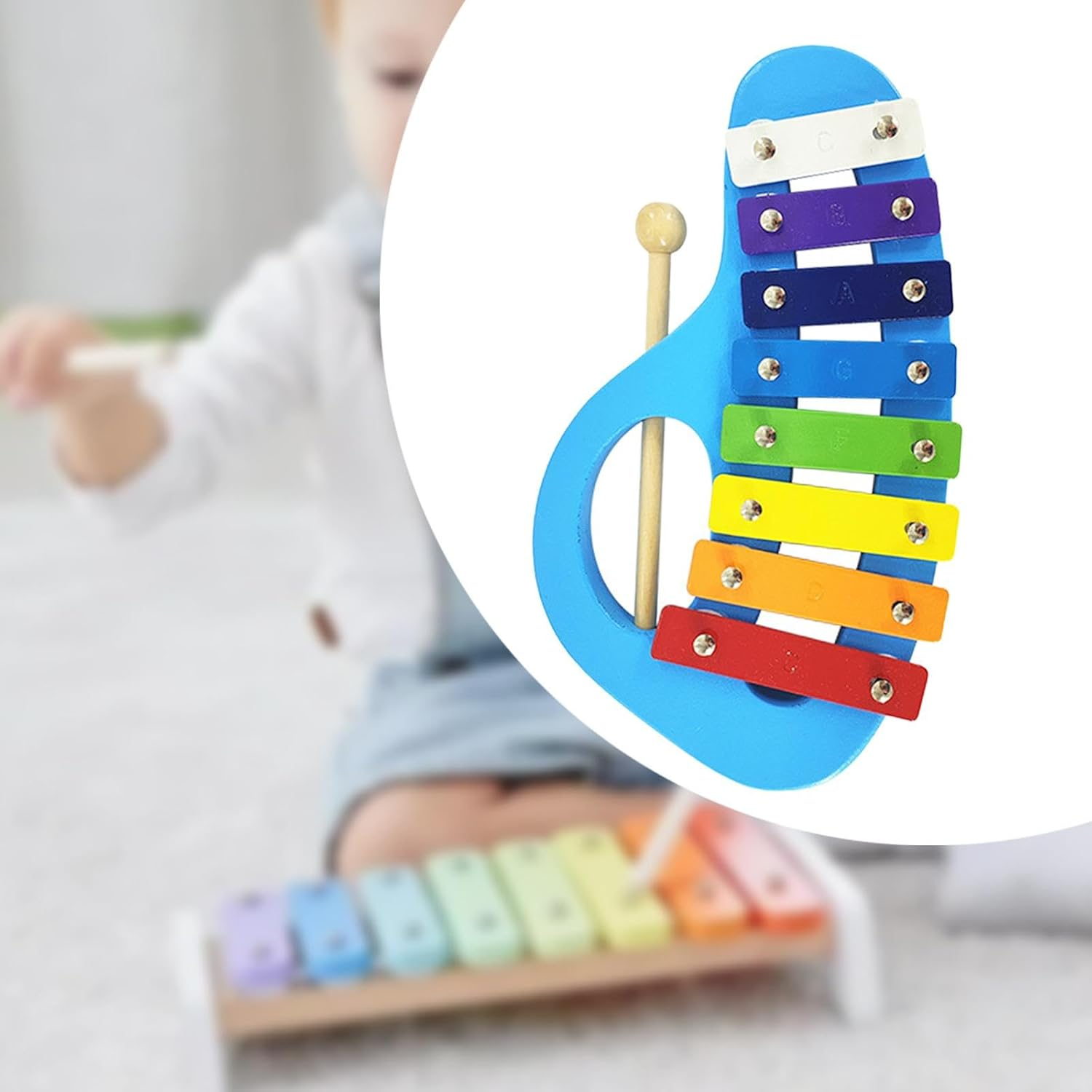 8 Note Wooden Xylophone for Montessori Education and Musical Fun, Blue