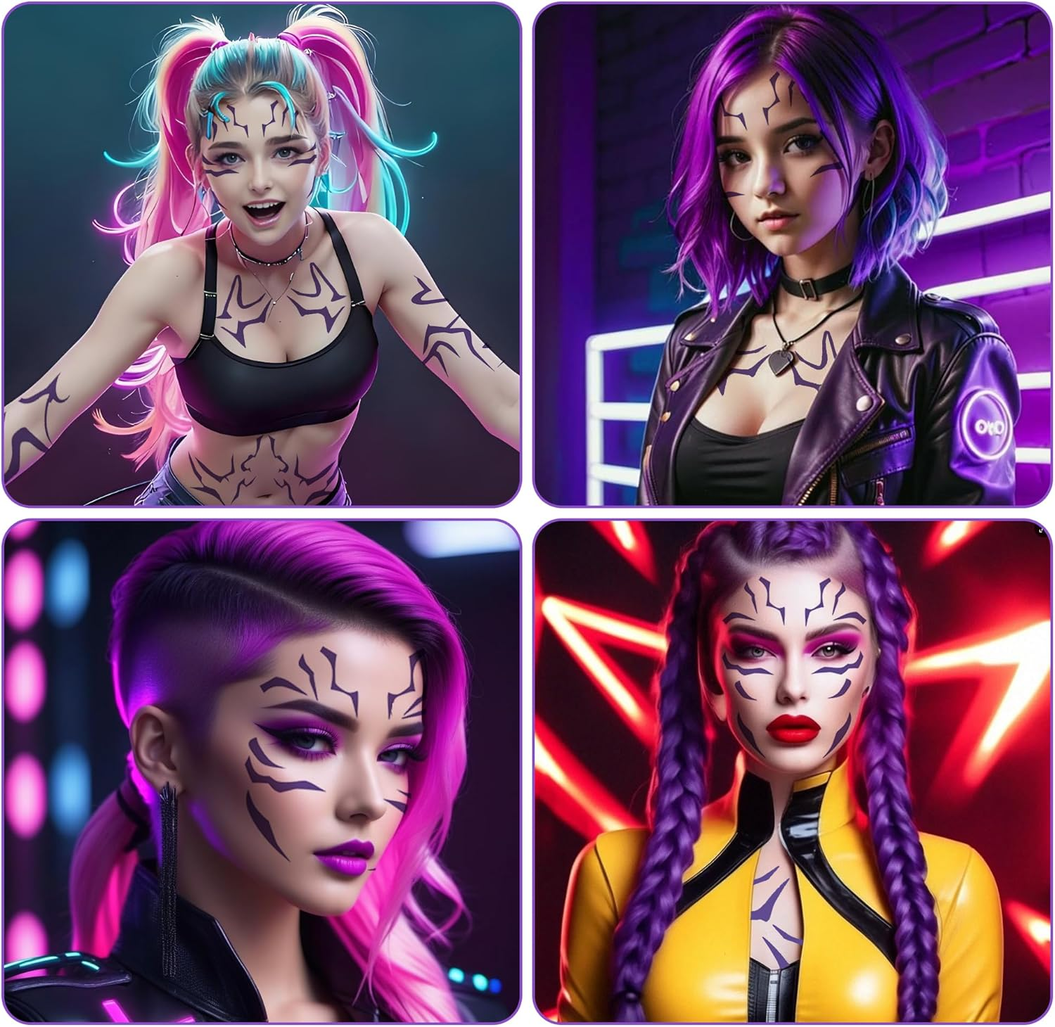 Temporary Tattoos, 8PCS Demonn Hunterrs Rumii Tattoos, Purple Tattoos for Women Men, Cosplay Tattoos Stickers, Waterproof Demonn Hunterrs Stickers Cosplay Halloween Party Costume Accessory image number 2