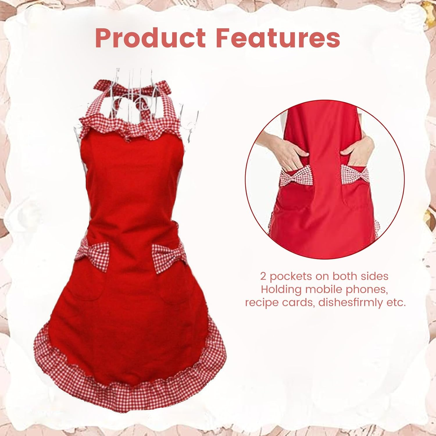 Cute & Stylish Aprons for Women &ndash; Retro Funny Apron with Bowknot, Elegant Chef Apron for Cooking in French Maid Chef Costume Style, Christmas Apron, Ideal Home Cooks!