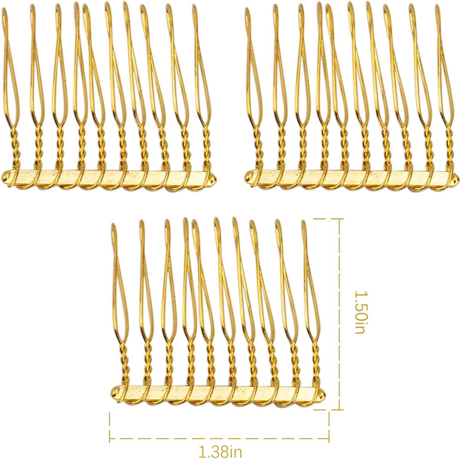 AUEAR, 20 Pack 10 Teeth Metal Veil Comb Hair Wire Clips Twist Bridal Wedding Combs Silver Gold