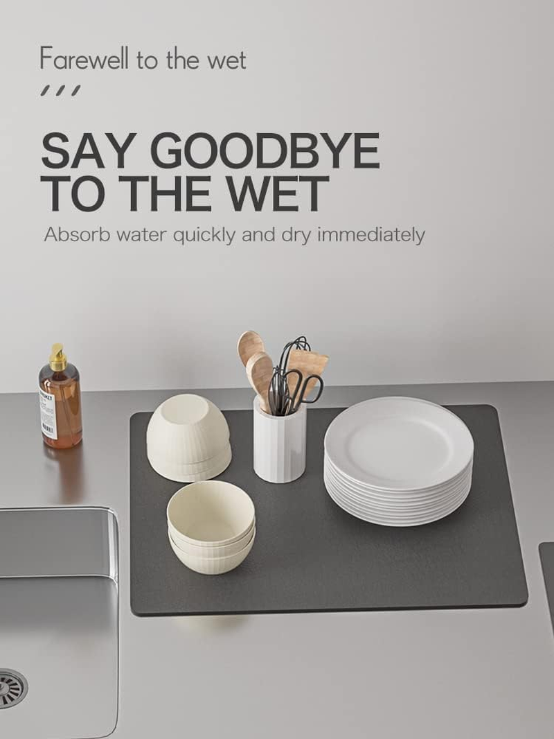 Coffee Mat for Countertop PU Absorbent Leather Non-Slip Rubber Backed Coffee Maker Mat for Espresso Machine Dish Drying Mat 16"X24" Grey image number 5