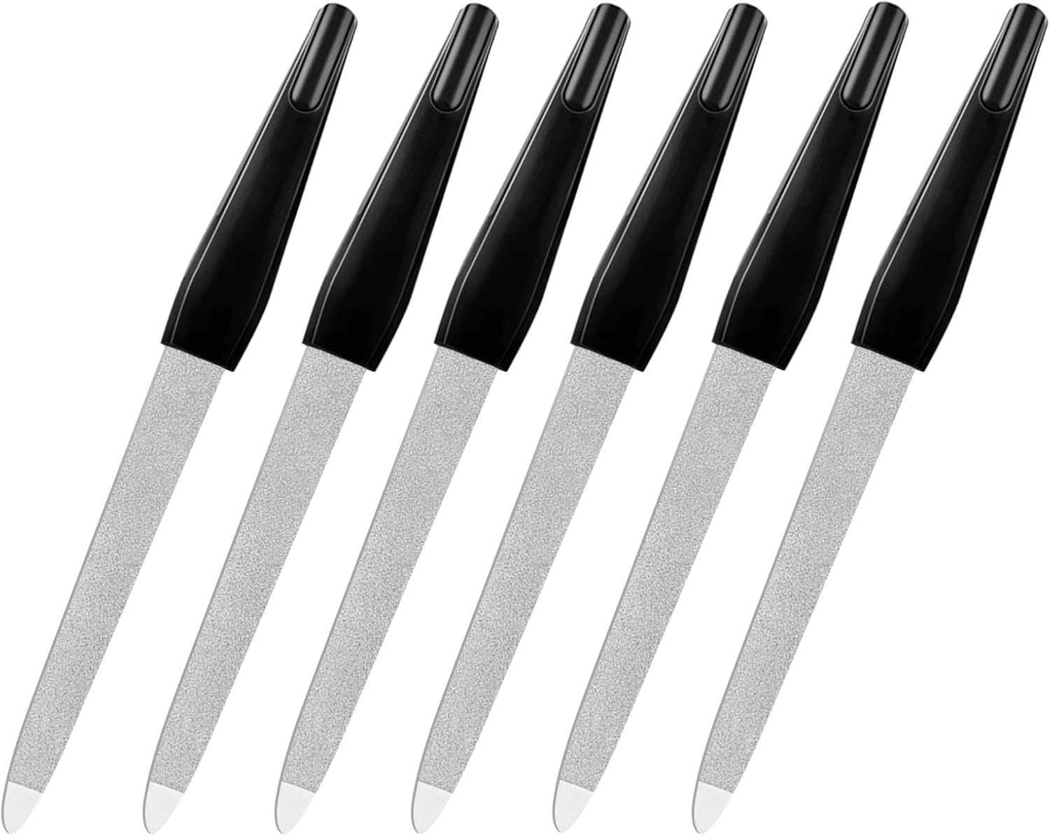 Fingernail Files (6 Pack), Metal Nail Files for Natural Nails Stainless Steel 6 Inch Nail File with Sharp Pointed Tip Non Slip Handle, Finger Nail Filers for Women Sapphire Grit Sword Diamond Black image number 1