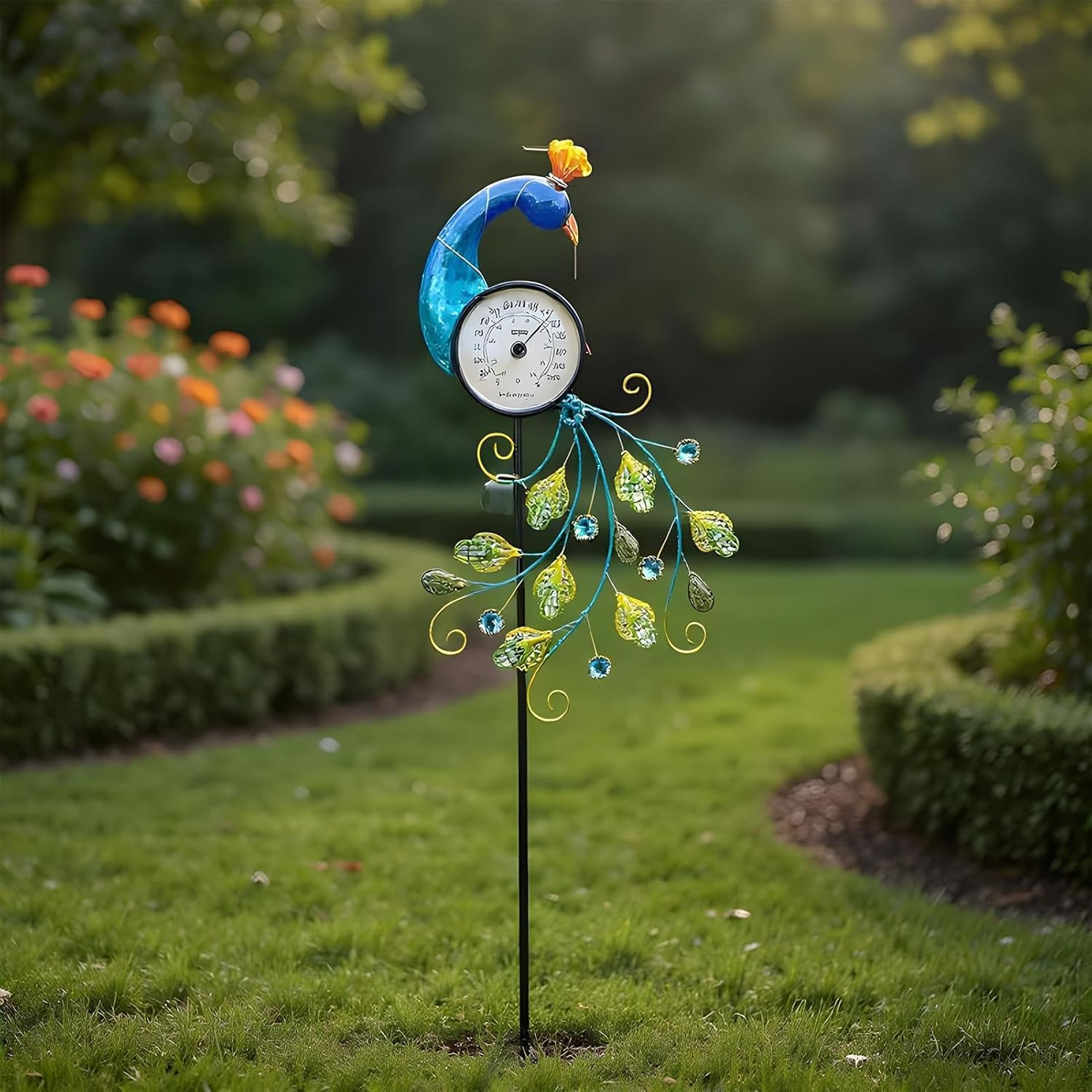 Outdoor Thermometer Peac-Ock Garden Stake, Solar Garden Stake Lights with Temperature Display, Decorative Outdoor Thermometers for Patio, Yard, Gard-En, Pathway image number 1