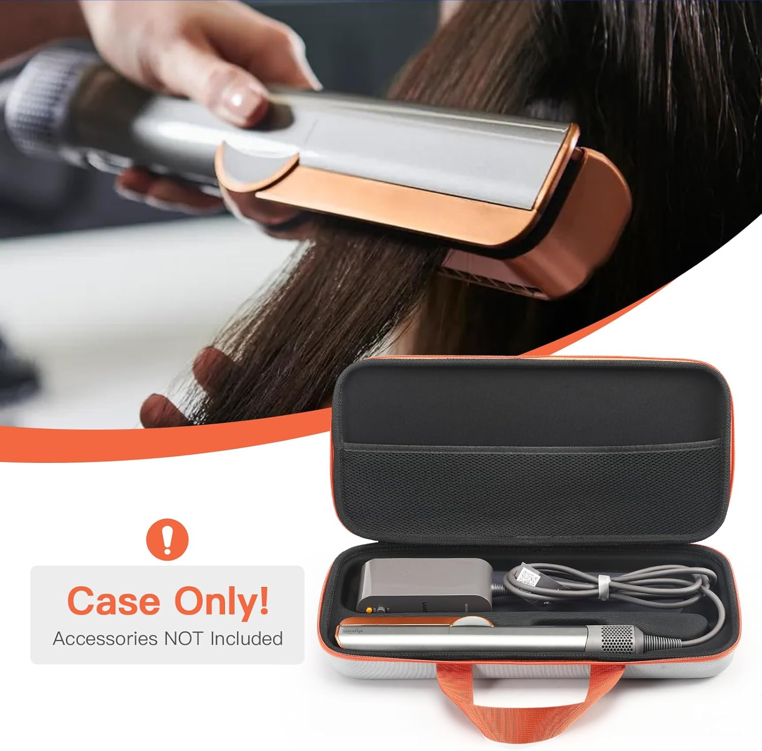 Buziba Travel Carrying Case for Dyson Airstrait HT01 Hair Straightener Hard Protective Case Storage Bag Layer Hair Accessories Tools Orgnizer (Gray and Orange) image number 3