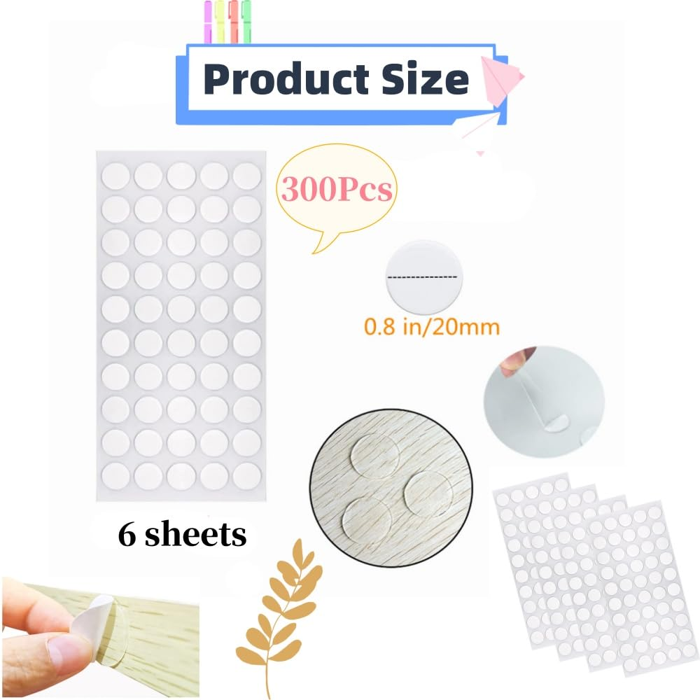 KLHCDUO 300Pcs Clear Glue Point Dots Double-Sided Stickers, Removable round Reusable No Traces Mounting Glue Tape for Balloons Party or Wedding Decoration, DIY Scrapbooking (20Mm) image number 1