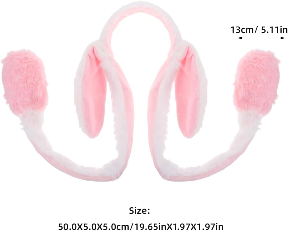 Beavorty Movable Rabbit Ears Headband for Women Plush Headband with Moving Ears Funny Headpiece for Halloween Cosplay and Parties Pink White image number 1