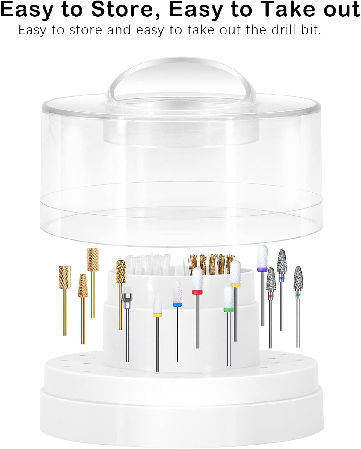 Nail Drill Bits Holder with Nail Drill Bit Cleaning Brush (Steel Wire Brush and Nylon Brush), 30 Holes Dustproof Nail Drill Bits Organizer Nail Art Cleaner Case Manicure (White) image number 1