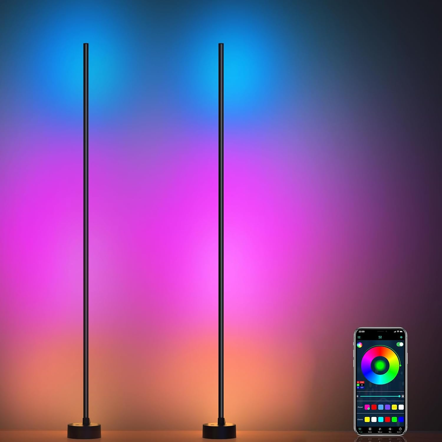 Corner Floor Lamp, 2 Pack LED Corner Lamp, Smart RGB Floor Lamp with 16 Million DIY Colors & 68+ Scene, Music Sync for Living Room, Bedroom, Gaming Room image number 2