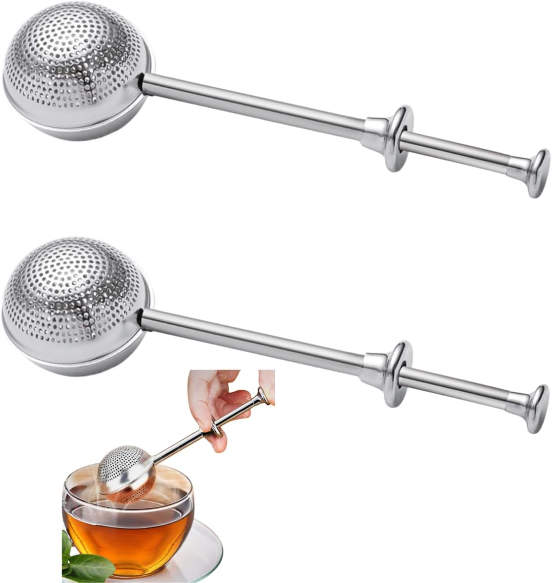2Pcs Stainless Steel Dusting Bottle Tea Leaf Filter Tea Steeper Loose Leaf Flour Strainer Tea Ball Strainer Tea Leaf Holder Strainer Ball Flour Sieve Tea Spoon Seasoning Snap image number 2