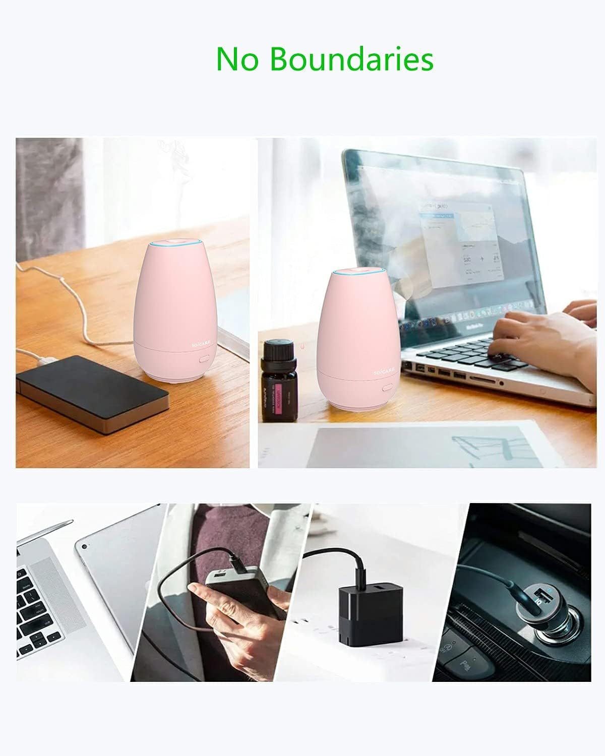 SOICARE Portable Aromatherapy Diffuser, USB Plug-In Car Diffuser, Essential Oils with 7 Color Lights, 2 Switch Modes, Waterless Auto off for Car/Home/Office - Black image number 7
