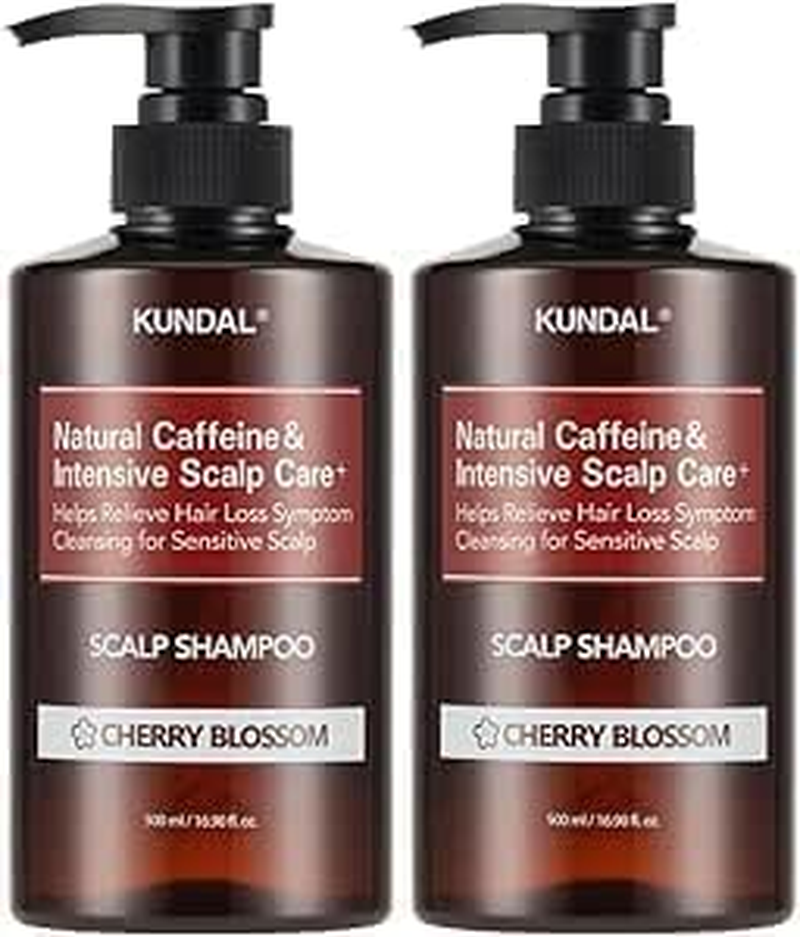KUNDAL Natural Caffeine Scalp Shampoo [Cherry Blossom] Korean Hair Care, K-Beauty, Deep Cleansing, Scalp Care, for Thinning Hair, Helps Thickening, Scalp Care & Hair Strengthening, Natural Coffee Beans, Hydration, All Hair Types, for Men and Women 500Ml (Pack of 2)