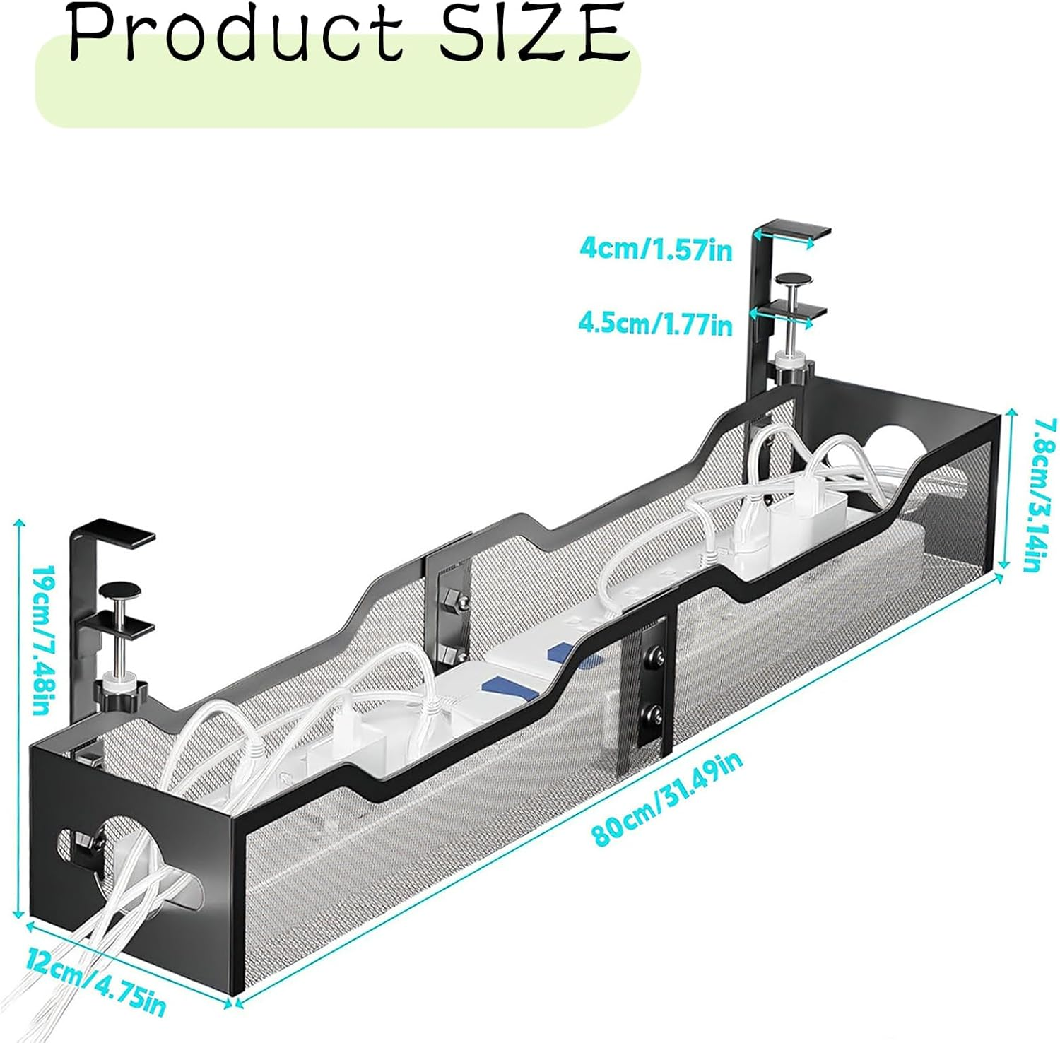 Cable Management, 80Cm No-Drill Cable Management Tray with Secure Clamps, under Desk Wire Holder for Home Office & Gaming Setups, Scratch-Resistant image number 1