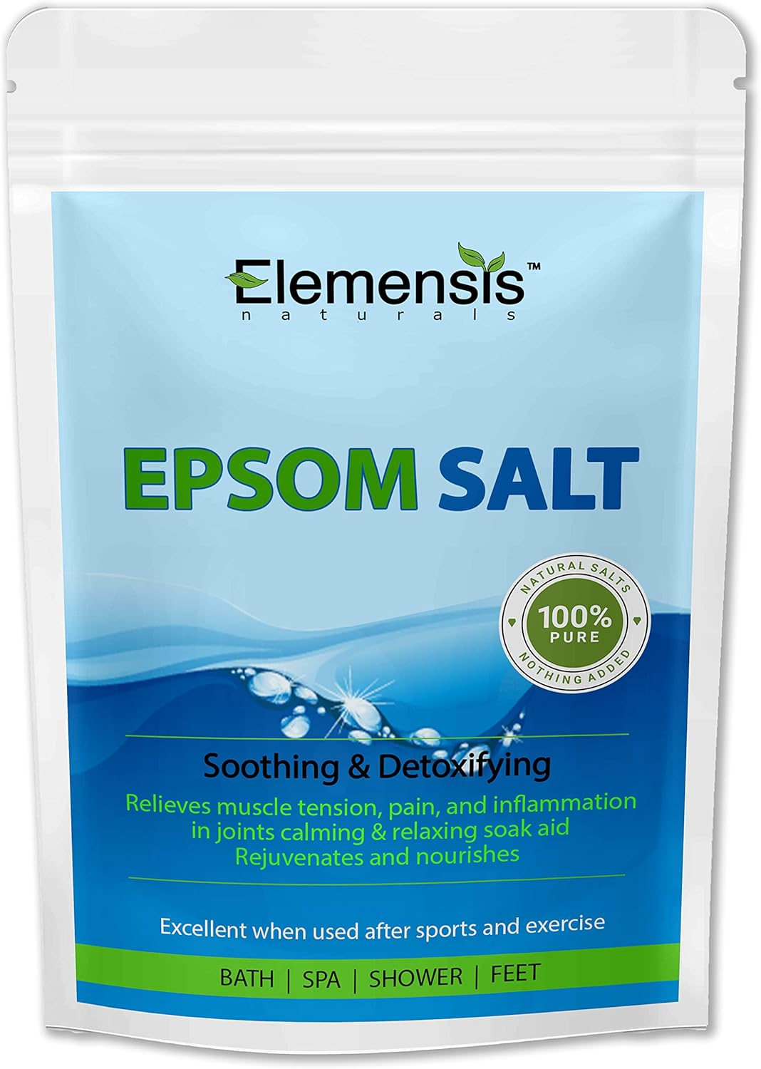 Elemensis Naturals Epsom Salt (Magnesium Sulphate) for Bathing, Relaxing Foot and Pain Relief Therapeutic Spa Treatment & Refreshing Body, 500Gm