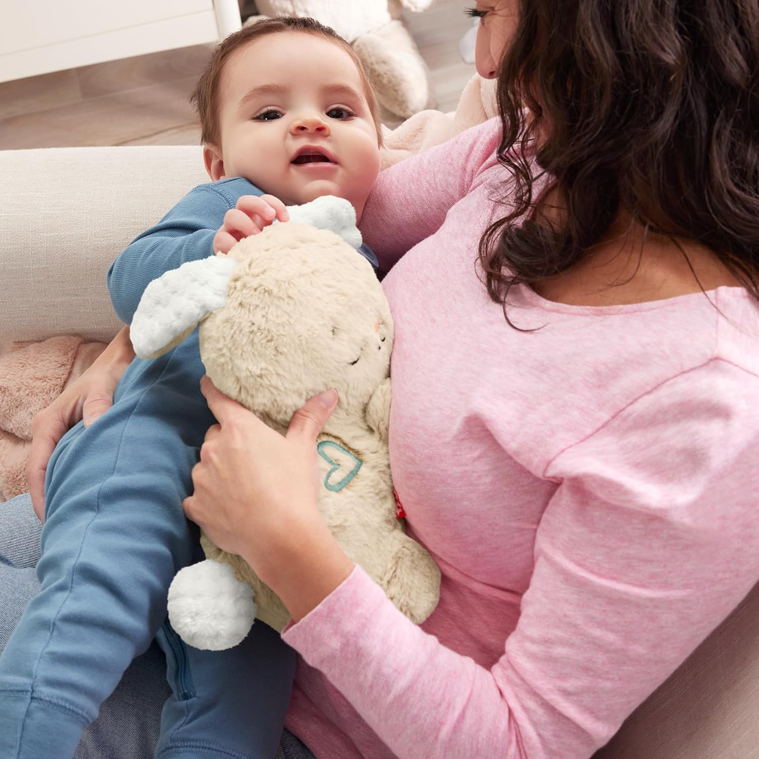 Fisher-Price Baby Sound Machine Soothe & Settle Bunny Portable Plush Toy with Music, Lights & Motion for Newborns image number 4