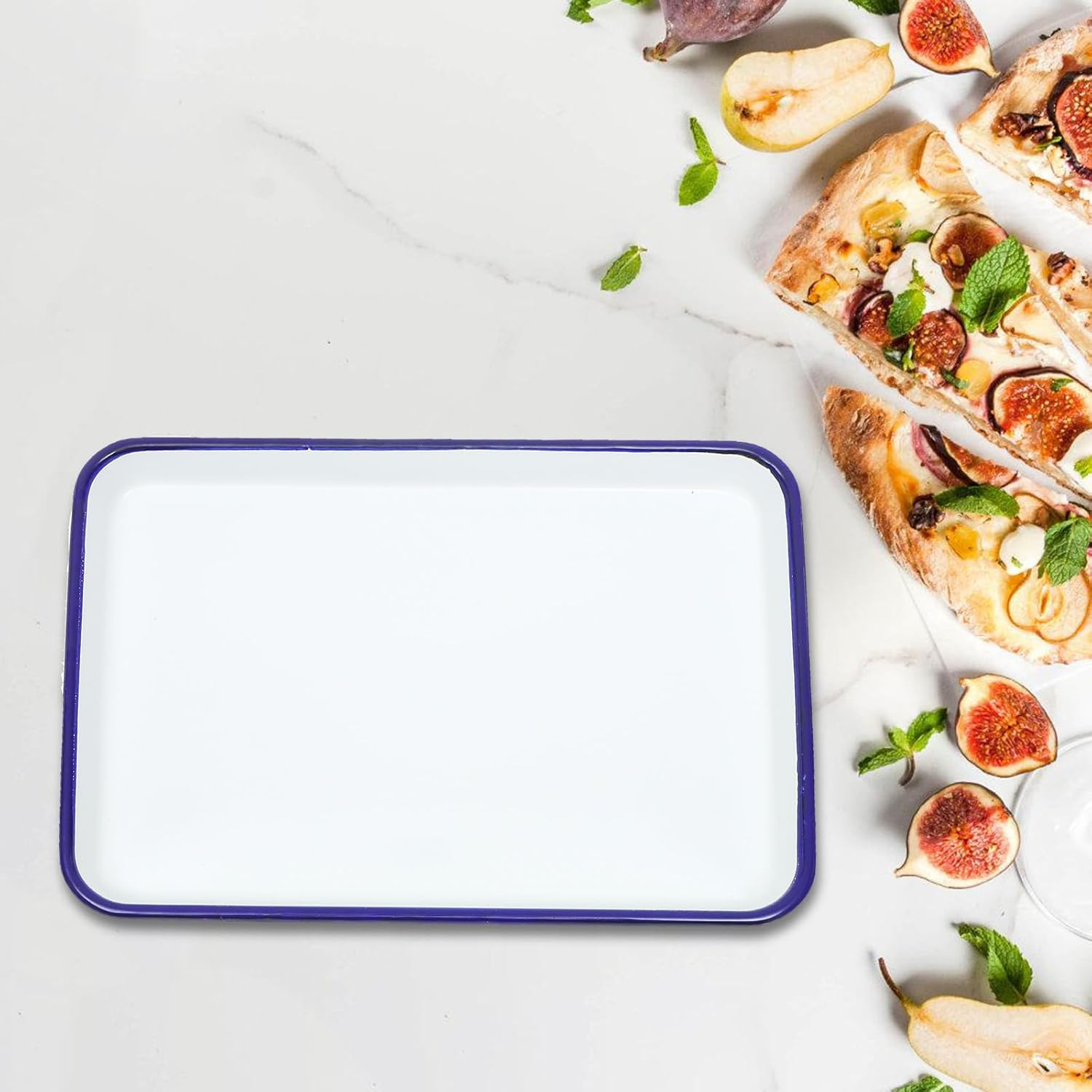 Zerodeko Enamel Baking Tray Rectangular Baking Dish Oblong Cake Pan Roasting Pan Vintage Oven Tray Enamelware Bakeware for Farmhouse Camping Home image number 4