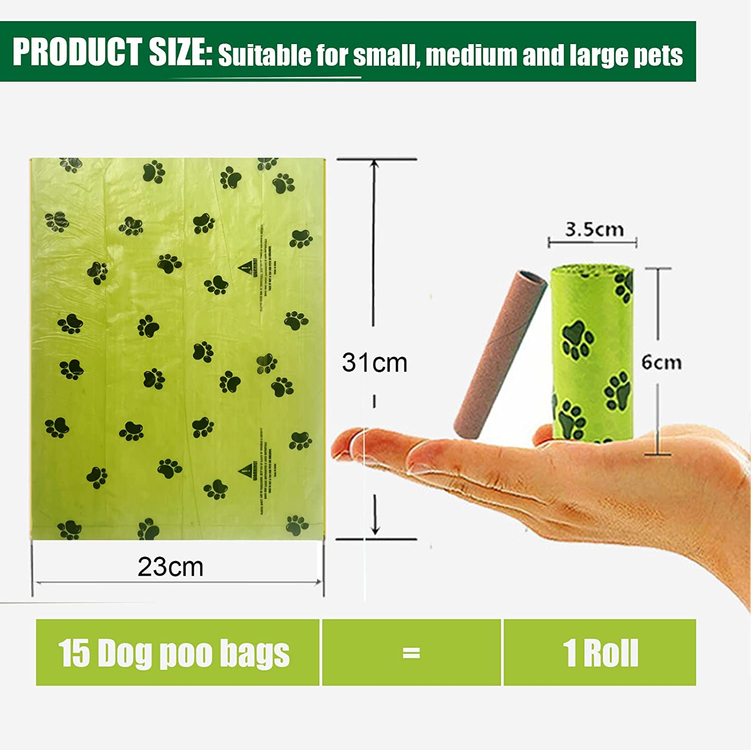 38% Compostable Dog Poo Bags, EPI Unscented Pet Waste Bags 22&times;33Cm, GLAD Thick Pet Poop Bags, 1 Dispenser 1Hands-Free Holder Offer (45Pcs+1 Green Dispenser+1 Green Hands-Free Holder)&hellip; image number 3