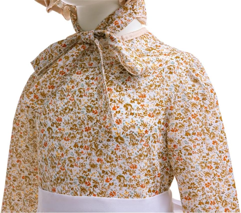 Dressy Daisy Pioneer Colonial Prairie Floral Dress Costume Clothing with Apron and Bonnet Hat for Little Girls Size 5-12 image number 3