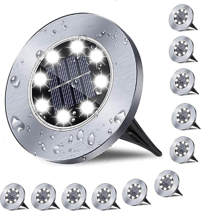 FIME. 12 Pack Solar Ground Lights with 8 LED - Upgraded Solar Garden Lights Outdoor Warterproof - Landscape Lighting for Yard, Driveway, Deck, Patio, Pathway, Walkway (12 Pack - White Light)