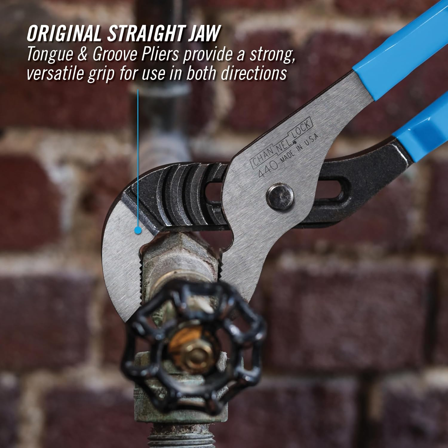 CHANNELLOCK Tongue and Groove Straight Jaw Plier, 12-Inch Length, Blue Handle image number 5