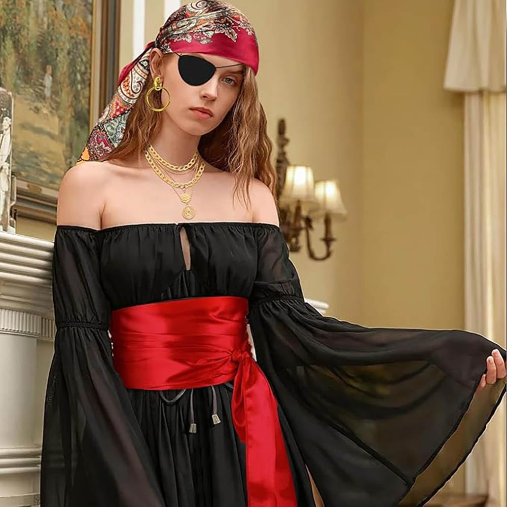 Pirate Costume Accessories Set for Women Men Captain Pirate Hat, Bandana Head Scarf, Sash, Belt, Dress Accessories image number 5