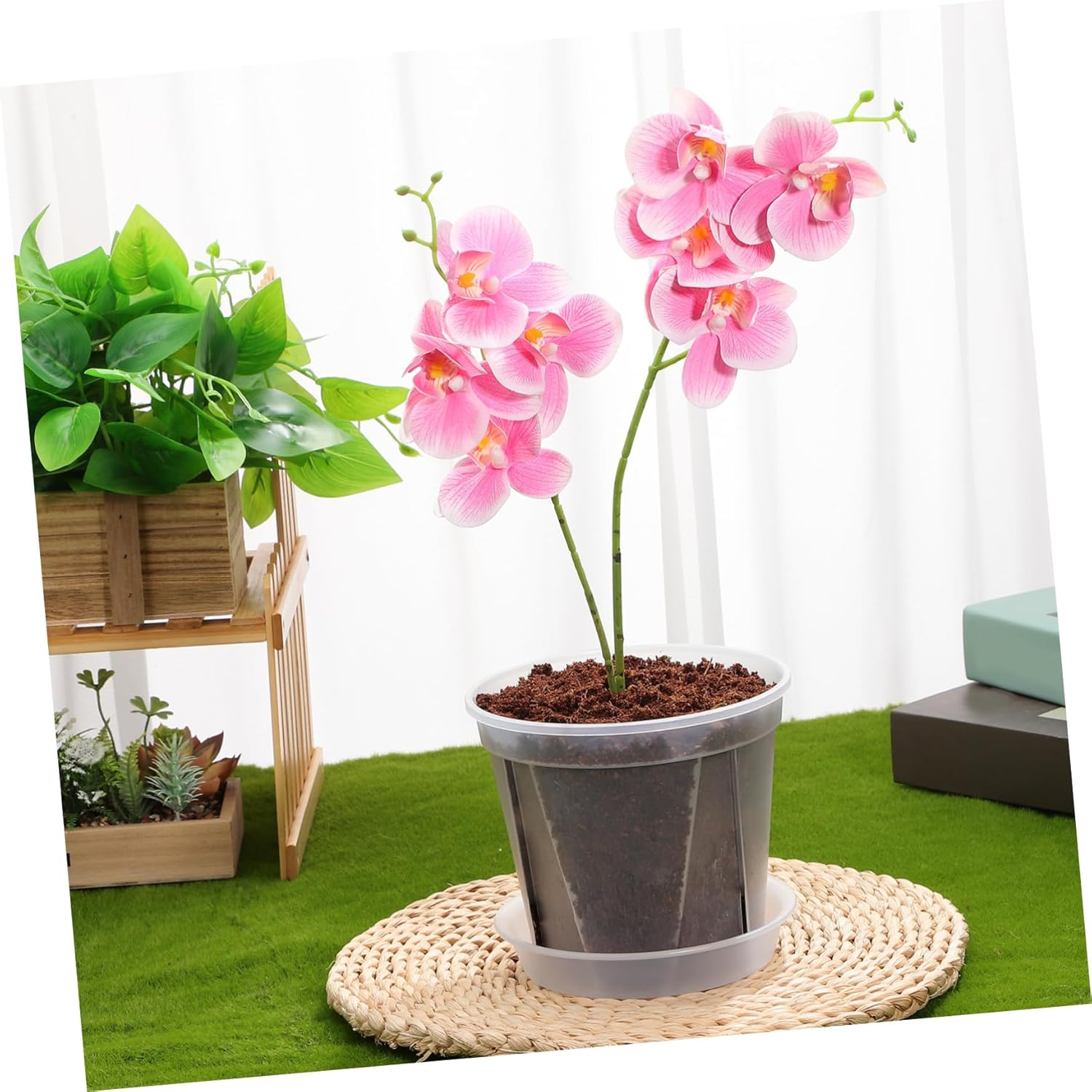 OFFSCH 4Pcs Breathable Plastic Flower Pots Drainage Trays 0.3 Gallon Indoor Plant Planters for Orchids Strawberry Succulent Gardening image number 5