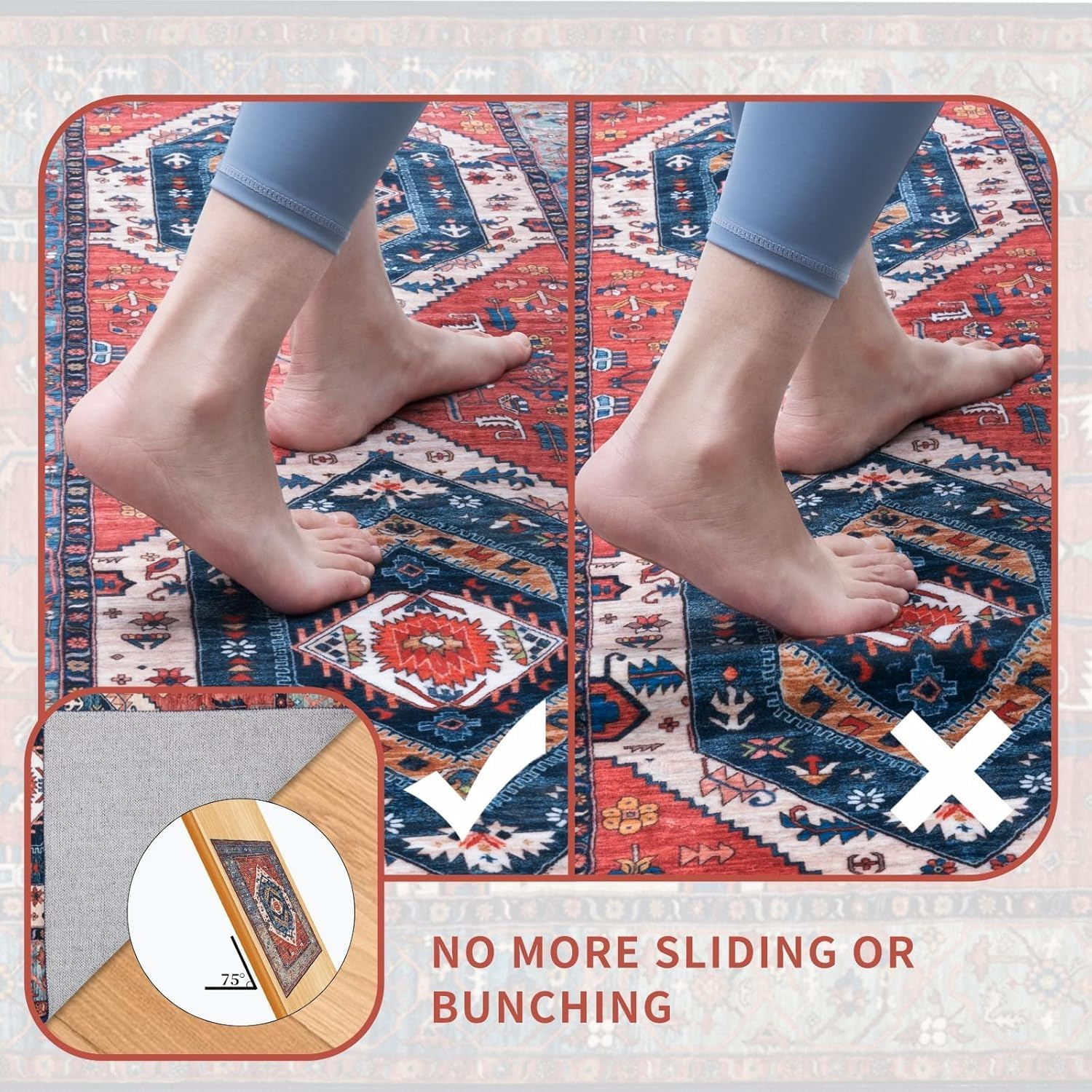 Boho Runner Rugs for Hallway 2X3 Extra Long Washable Non-Slip Hallway Runner Rug Low-Pile Stair Kitchen Runner Oriental Throw Carpet Runner for Entrance Bathroom Living Room Rug Foyer image number 6