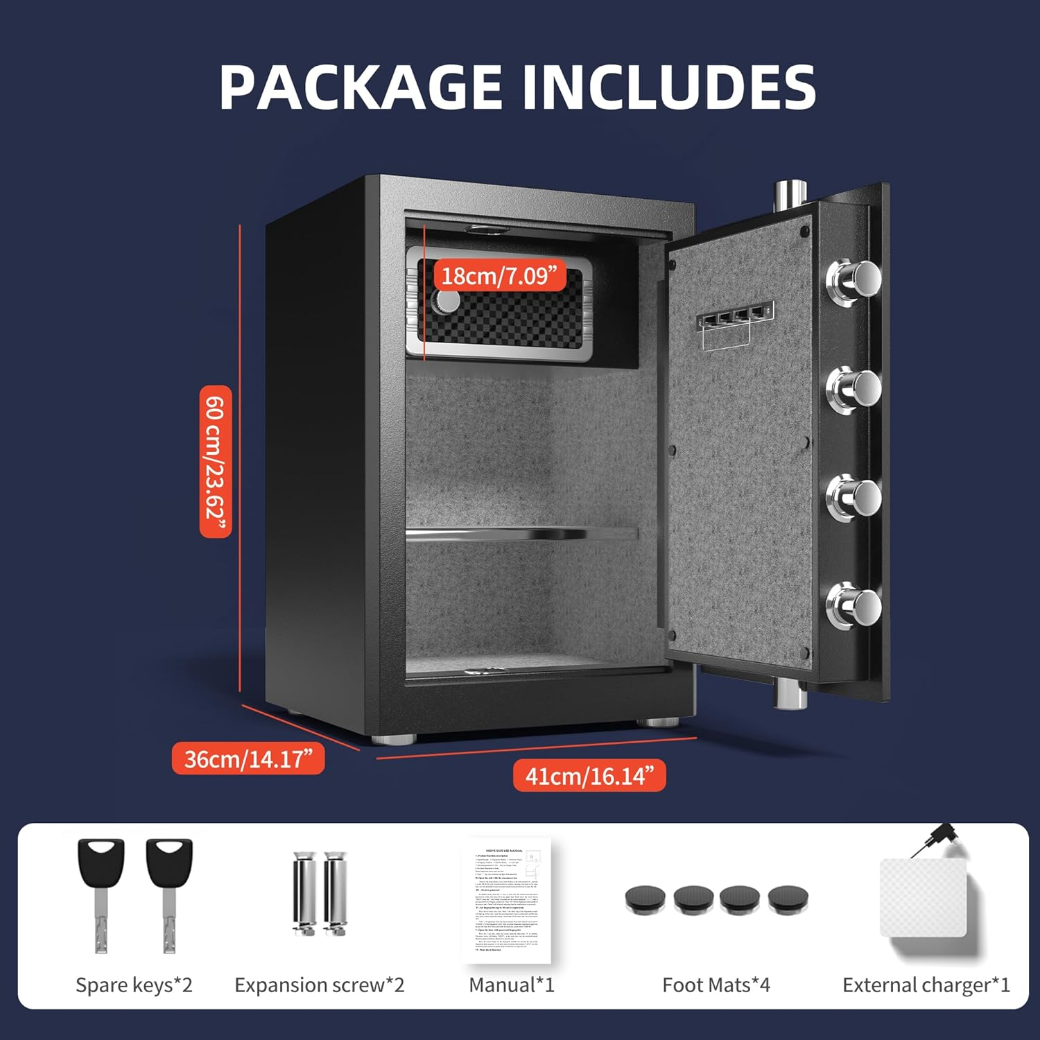 HSDYS Biometric Fingerprint Safe - 3.0 Cubic Feet, Home Safe Box with Digital Keypad, Steel Lock Box for Home, Office and Hotel, HSDY-AMZ-260Z image number 2