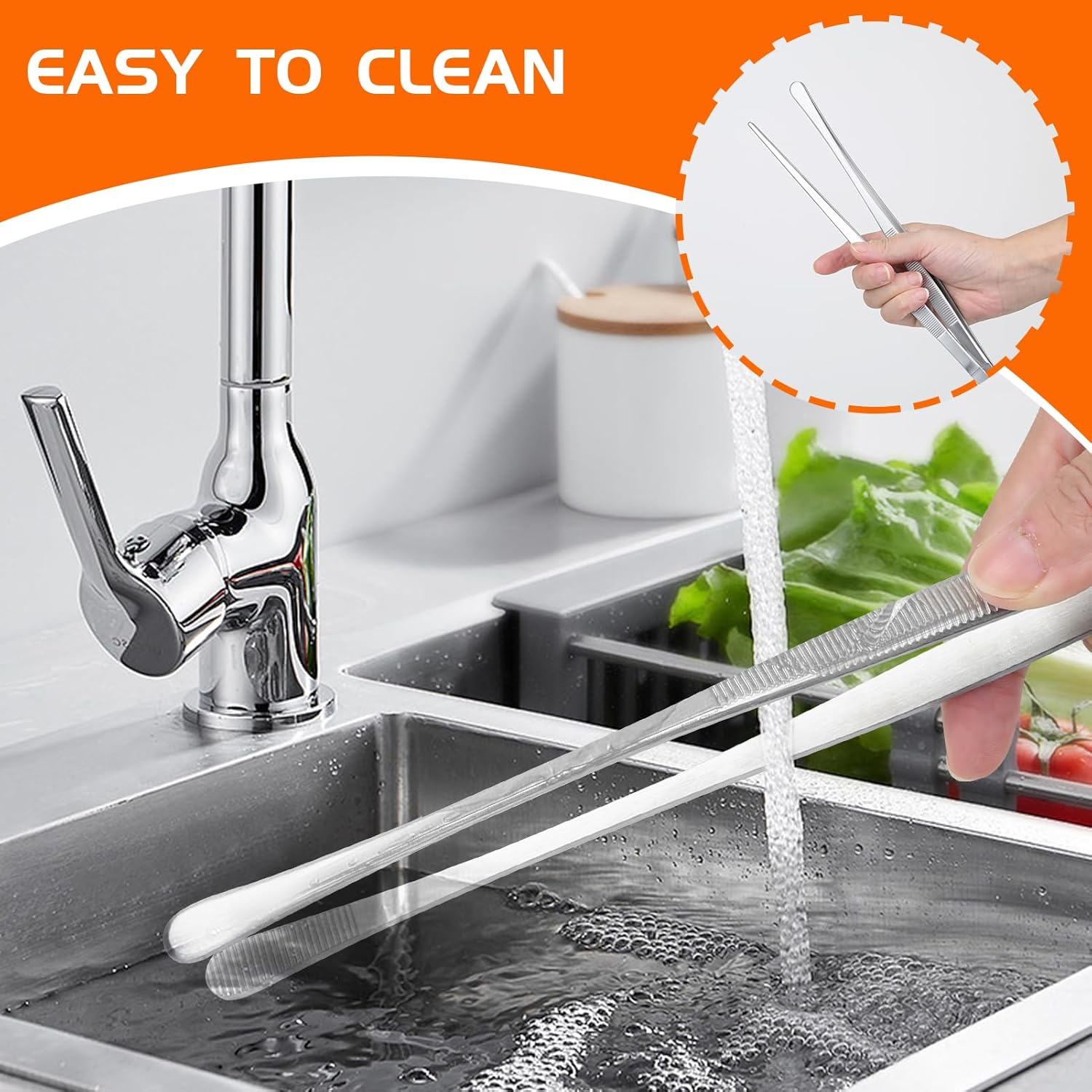 Cooking Tweezers Set, 2PCS 12-Inch Stainless Steel Kitchen Tongs with Fine Head and Broader Head, Professional Cooking Tools for Kitchen, BBQ & Culinary Tasks image number 1