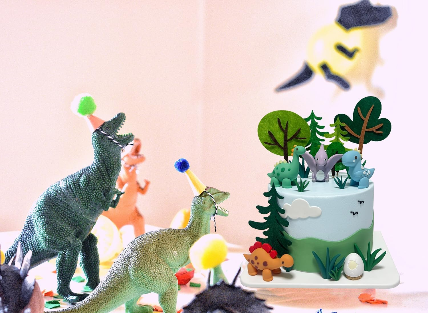 Dinosaur Cake Topper, 3D Dinosaur Cake Figures for Kids, Cookie Decoration for Dinosaur Party, Baby Shower Decoration for Cake image number 4