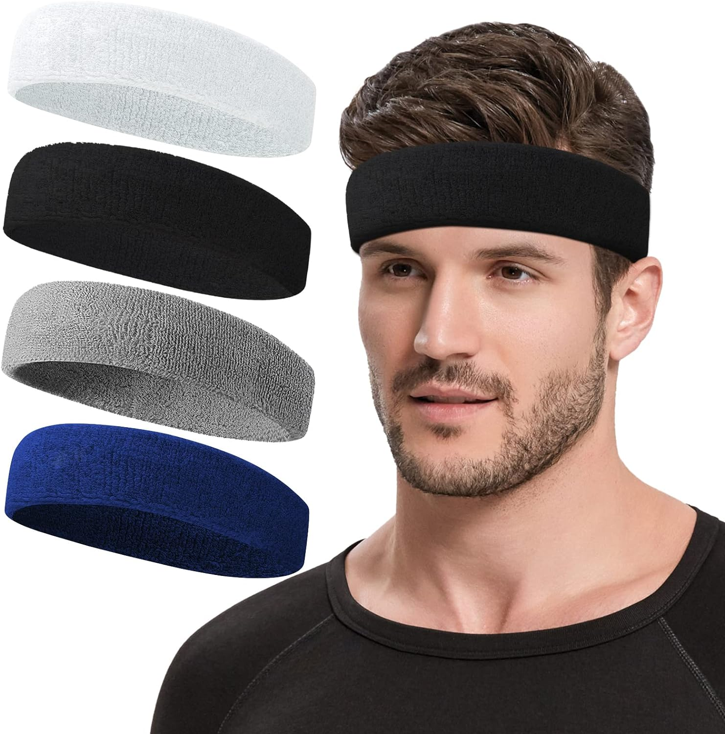 Sweatbands Sports Headband for Men & Women, Moisture Wicking Hairband Athletic Towel Headbands Cotton Head Sweat Bands for Running, Cycling, Yoga, Spa